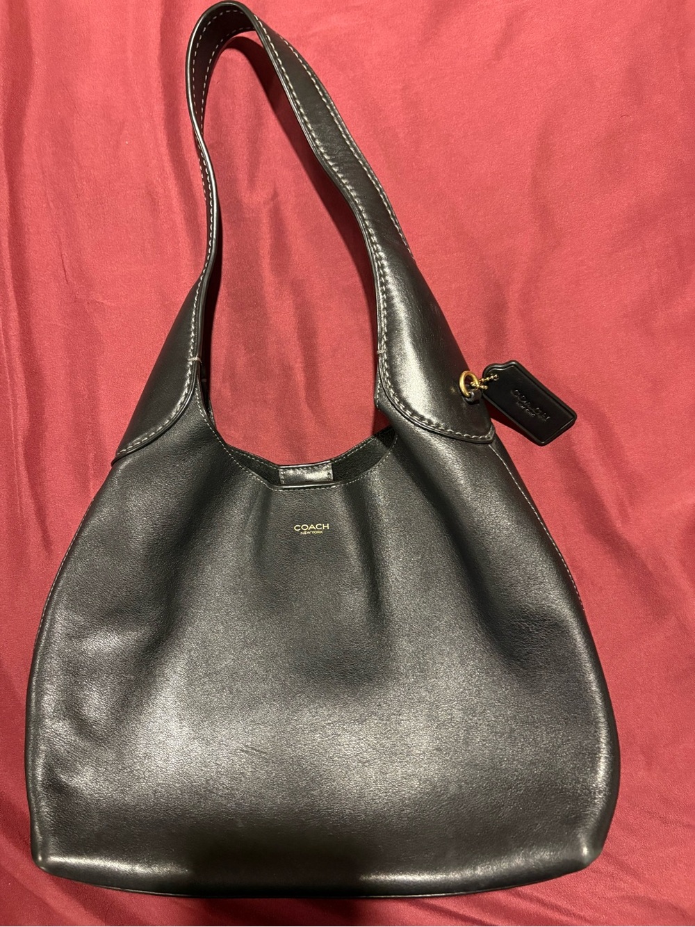 COACH Black Leather Hobo with Gold Logo
